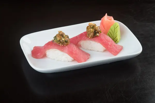 Japanese cuisine. sushi tuna on the background — Stock Photo, Image