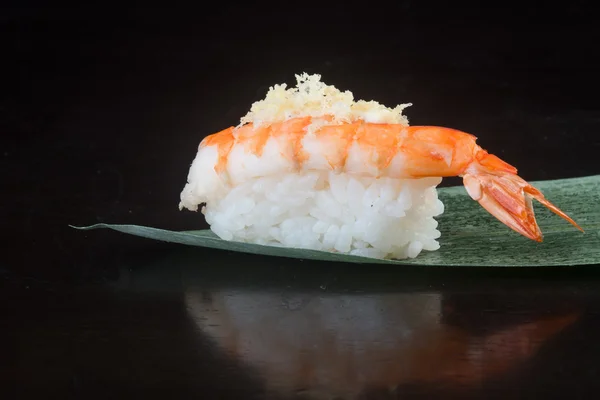 Japanse keuken. Sushi garnalen op de achtergrond — Stockfoto