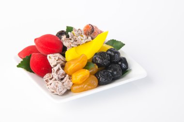 Konserve sebzeleri & kurutulmuş meyve. bir arka plan üzerinde gıda snack