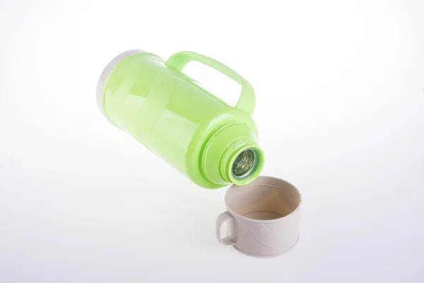 Thermo, Plastic Thermo flask on background. — Stock Photo, Image