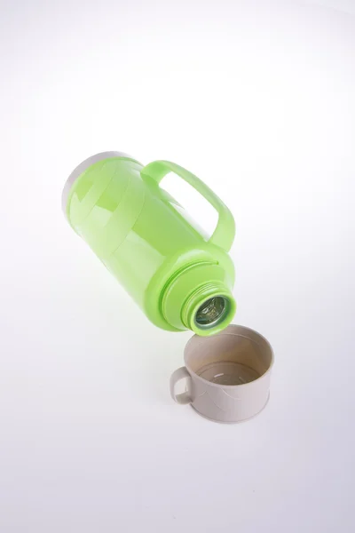 Thermo, Plastic Thermo flask on background. — Stock Photo, Image