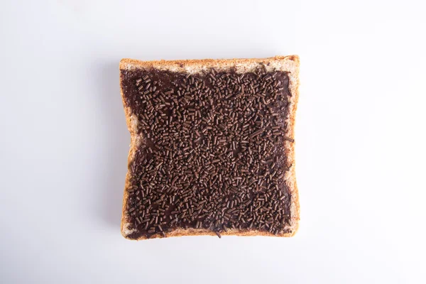 Pane. fetta di pane con crema al cioccolato — Foto Stock