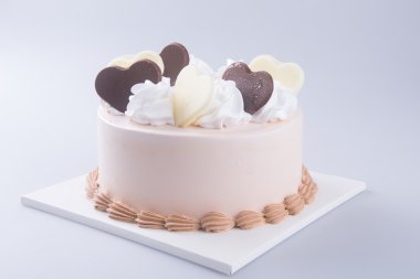 kek. Çikolatalı dondurma pasta arka plan üzerinde