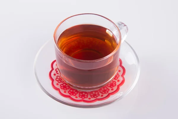 在玻璃杯或玻璃杯红茶在背景上茶. — 图库照片