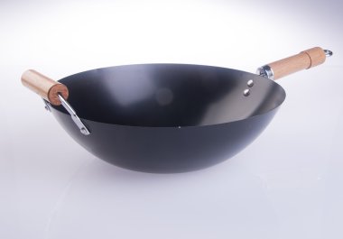 Wok, yemek wok arka planda Asya.