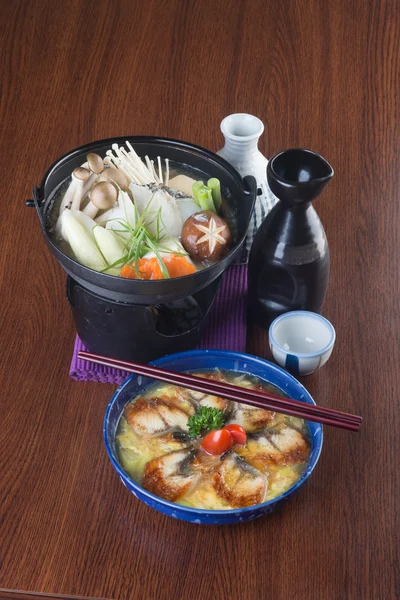 Japanese cuisine. hot pot on the background — Stock Photo, Image