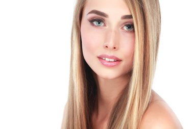 izole beyaz bir arka plan, duygular, kozmetik, güzel bir kız