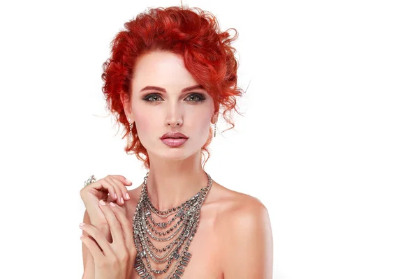 Red hair. Fashion girl portrait.Accessorys.Isolated on a white background — Stock Photo, Image