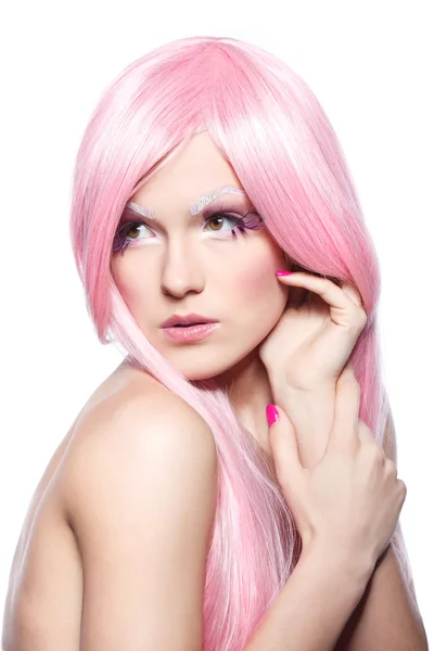 Beautiful sexual girl in  pink wig — Stock Photo, Image