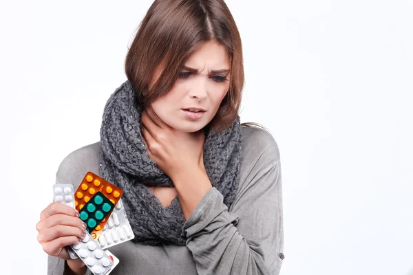 Woman feeling sick and with fever — Stock Photo, Image