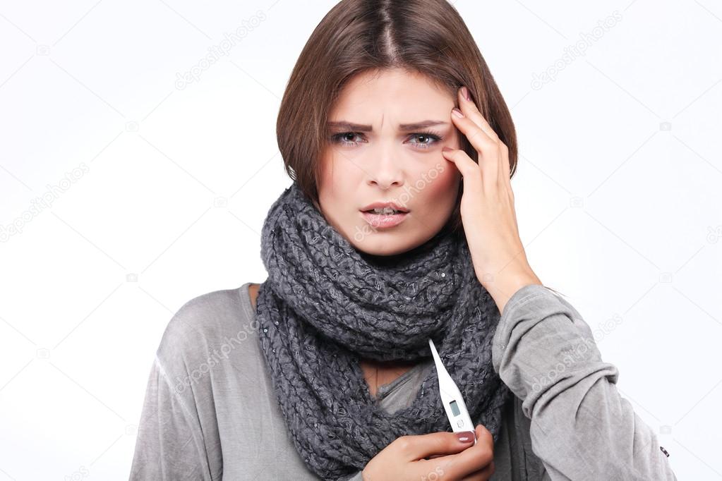 woman feeling sick and with fever