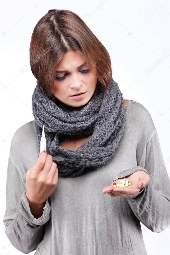 woman feeling sick and with fever