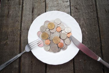 paraları bir plaka üzerinde