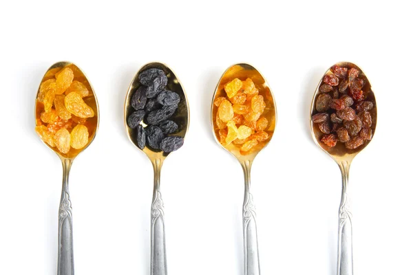 Four spoon with raisin — Stock Photo, Image