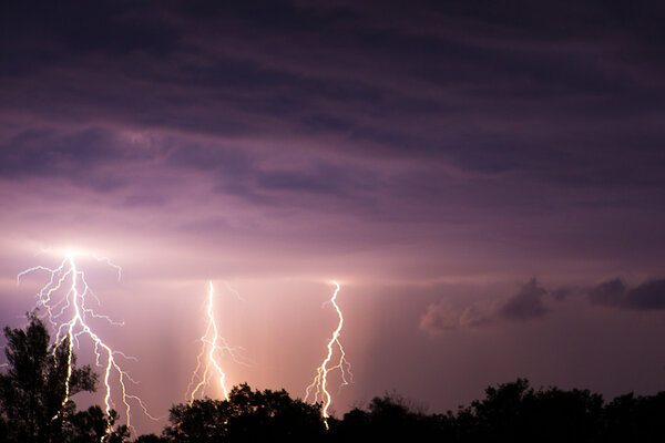 Thunder lightnings and storm on the dark sky