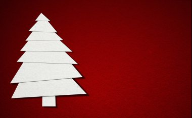 Kağıt paketler kırmızı arka plan üzerinde Noel ağaçları.