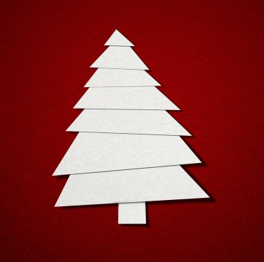 Kağıt paketler kırmızı arka plan üzerinde Noel ağaçları.