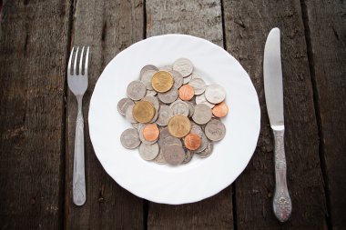 paraları bir plaka üzerinde