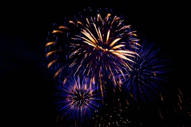 Parlak renkli havai fişekler ve çeşitli renklerde havai fişek gösterisi