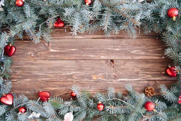 Vánoční Jedle Dekorací Dřevěné Desce — Stock fotografie