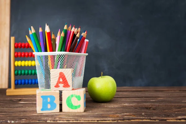 Material Escolar Quadro Negro Conceito Educação Estudo Aprendizagem Learning Voltar — Fotografia de Stock