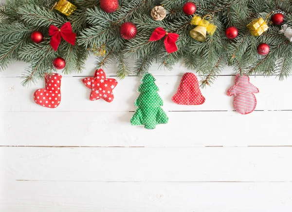 Weihnachten Oder Neujahr Hintergrund Weihnachtsdekoration Und Tannenzweige Flach Gelegt Freie — Stockfoto