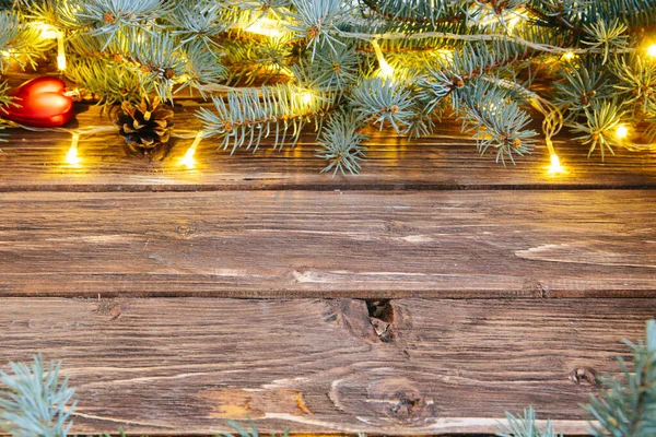 Brun Trä Bakgrund Med Festlig Jul Dekoration Kopiera Utrymme — Stockfoto