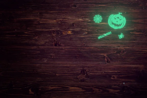 Halloween Brillante Fósforo Jack Linterna Sobre Fondo Mesa Madera Luz — Foto de Stock