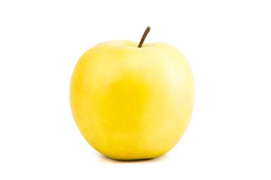 Olgun sarı elma beyaz arkaplanda izole.
