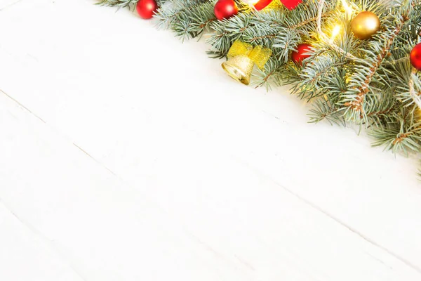 Christmas Fir Tree Christmas Decoration White Wooden Board — Stock Photo, Image
