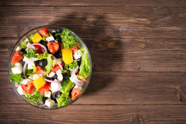 Dieet Gezonde Salade Rustieke Houten Tafel Bovenaanzicht — Stockfoto