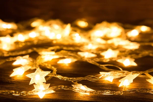 Luces Navidad Superficie Madera Concepto Navidad Año Nuevo — Foto de Stock