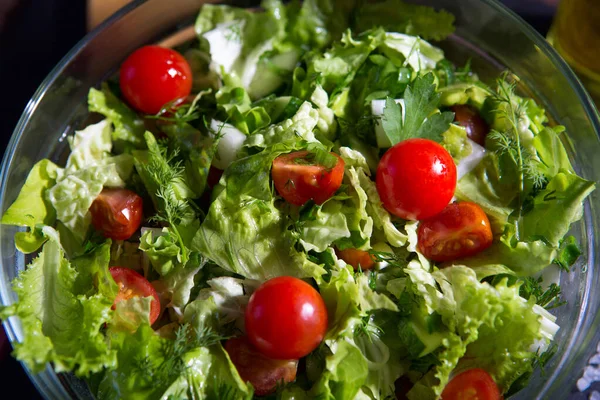 Gezonde Verse Salade Glazen Kom Close — Stockfoto