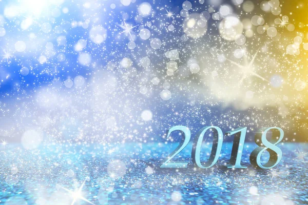 Nový Rok 2018 Dekorace Čísla Modrém Třpytu Měkké Pozadí Bokeh — Stock fotografie