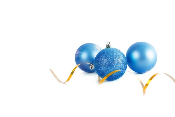 Three Blue Christmas Balls Isolated White Background — Stock Photo, Image