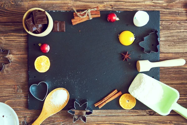 Ingredients Christmas Winter Baking Cookies Flour Cranberries Dried Oranges Cinnamon — Stock Photo, Image