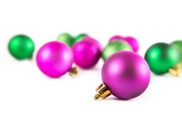 Lilac Green Christmas Balls White Background — Stock Photo, Image