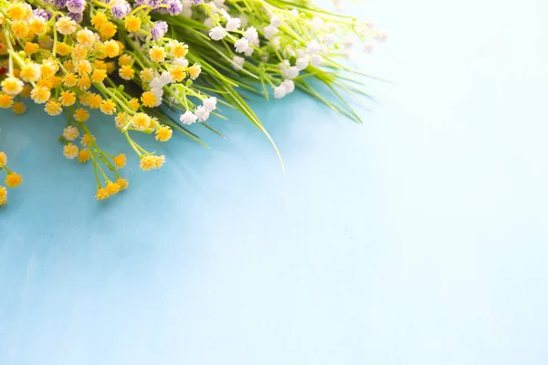 Flowers Wooden Background Wildflowers Background Old Wooden Boards — Stock Photo, Image