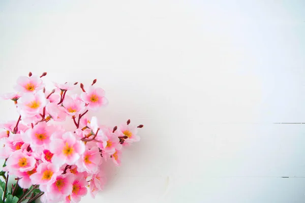 Piękne Japońskie Kwiaty Wiśni Drewnianym Tle — Zdjęcie stockowe