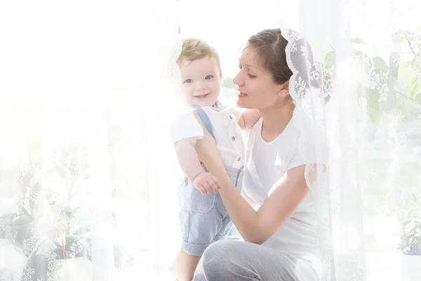 Young Mother Holding Her Newborn Child Mom Nursing Baby Woman — Stock Photo, Image