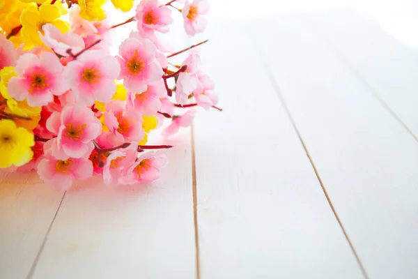 Весна Квітучі Квіти Над Прозорим Дерев Яним Тлом — стокове фото