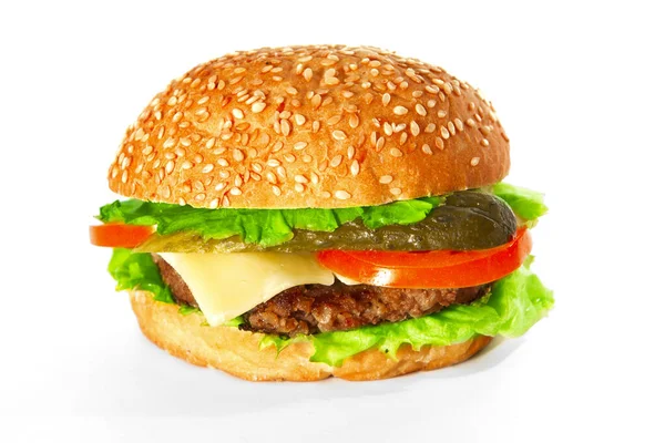 Beyaz Arka Planda Lezzetli Büyük Bir Hamburger — Stok fotoğraf