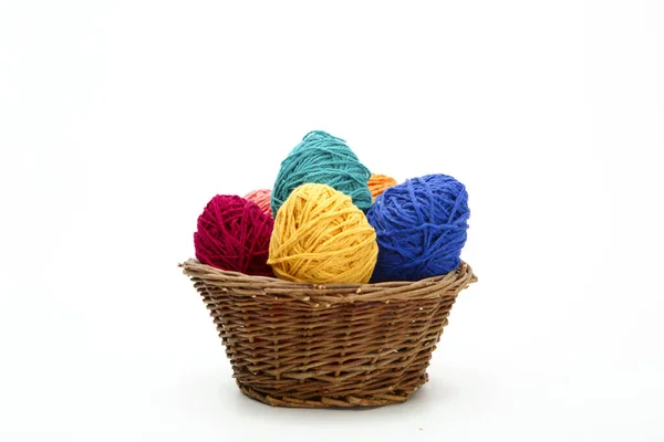 Colorful Decorated Easter Eggs Wool Yarn Happy Easter — Stock Photo, Image