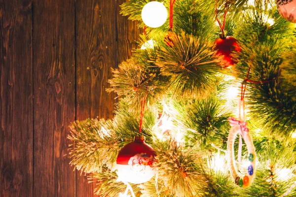 Pozadí Vánočních Stromových Světel Stěny Stolem — Stock fotografie