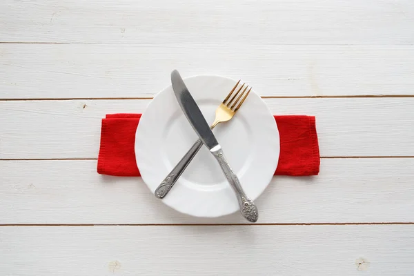 Couteau Fourchette Sur Table Bois Avec Espace Copie Alimentation Concept — Photo