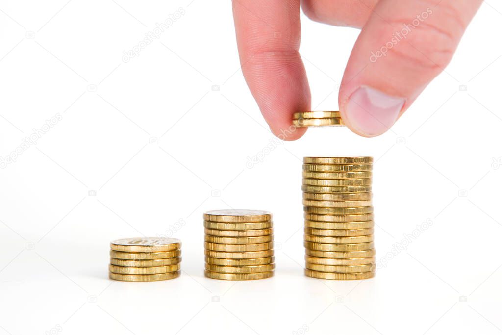 Hand human hand putting coin to money, business ideas