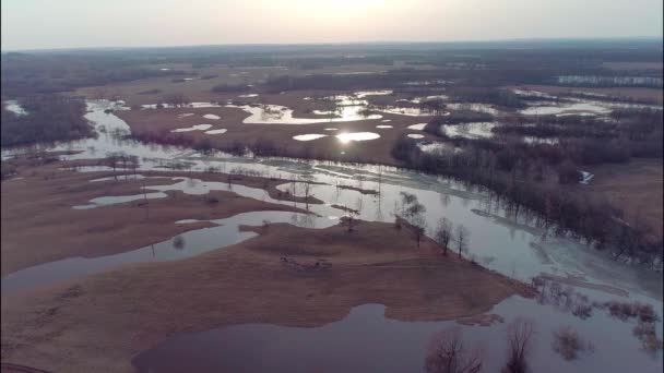 Εναέρια βίντεο από μια πλημμύρα άνοιξη — Αρχείο Βίντεο