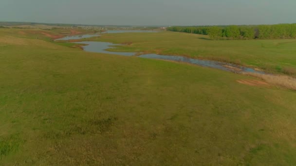 Video aereo di prato e lago — Video Stock