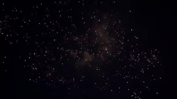 Fuegos artificiales en el fondo del oscuro cielo nocturno — Vídeos de Stock