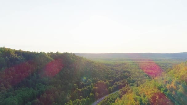 Dağların, yolların ve yaz ormanlarının hava görüntüleri — Stok video